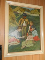 Nagy méretű képcsarnokos olaj / vászon festmény Glatz Oszkár festményének a másolata