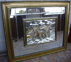 Design polished mirror with the image of horses arg 925.Silver plated