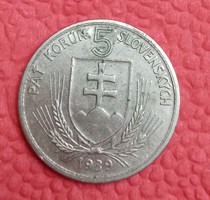 5 szlovák korona 1939