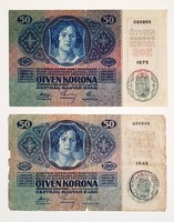 50 Crown 1914 with and without Romanian overstamping 2pcs