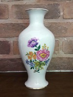 Hollóház floral porcelain vase with gold border, marked, numbered, 24 cm high