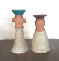 Pair of handmade ceramic candlesticks, handmade, glazed, marked