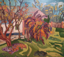 Benke Márta Mártonfi: autumn garden - large oil painting - contemporary painter