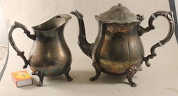 Antik ezüstözött teás kanna és tejkiöntő 408