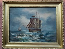 Frigate at sea. A work by a non-readable painter Don / Grisontó / or / irsontó /.