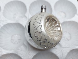Régi üveg karácsonyfadísz ezüst behúzott gömb üvegdísz
