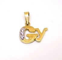 Yellow white gold stone letter pendant (zal-au101100)