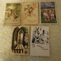15 db húsvéti és karácsonyi üdvözlőlap 1940-es évekből, színes 12 postatiszta