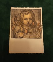 7db antik litográfia figurális képeslap szecessziós1920-as + 30-as évekből, színes, 7 postatiszta