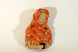 Szécsi jolán ceramic mural red shawl woman 13,5x9cm headscarf woman lady girl picture mask