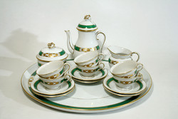 Herend coffee set for 6 people gold and green round tray d = 36,5cm jug cup orv d'or et vert