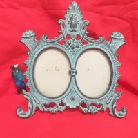 Antique solid bronze, copper double picture frame.