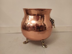 Antique Tripod Copper Lion Head Decorative Large Pot 675