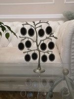 Photo holder on modern metal stand, stylized wood, 12 photo frames