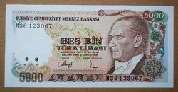 Törökország 5000 Líra 1990 Unc