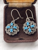 Dreamy marcasite, silver earrings with turquoise stones