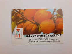 Retro szörpös üvegcímke 1982 Sárgabarack nektár címke