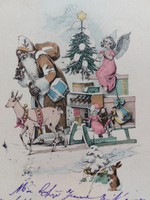 Régi karácsonyi képeslap rajzos levelezőlap mikulás télapó angyal szánkó