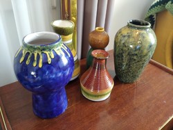 5pcs retro ceramic vases in one: comedy, mihály, kerezsi?, Bodrogkeresztúr?