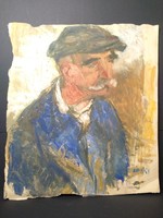 Birkás Ákos: bajszos férfi portréja (37x42cm) Minkácsy Mihály díjas művész alkotása