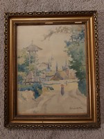 Zoltán Léránt (1902-1936) watercolor painting in its original frame