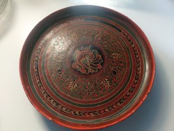 Antik burmai lakkozott fa tányér Beautiful antique burmese lacquer plate