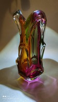 Salgótarjáni üveggyár színpompás vastag falú üveg váza