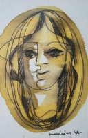 Izolda Macskássy: female portrait (silk portrait 12x18 cm) portrait