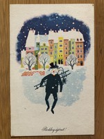 Boldog Újévet képeslap - Kecskeméty Károly rajz