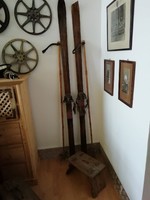 Skis, old shabby slat with copper board, emil schuster