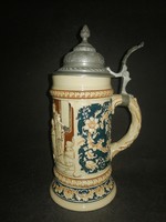Antique German pewter beer mug with lid bierkrug - ep