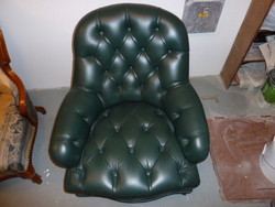 Zöld bőr fotel, kerekekkel