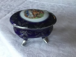 Alt-wien bonbonier, ring holder 8x5 cm, cobalt, antique, scene