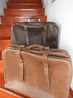 Régi barna bőr bőrönd táska - utazóbőrönd -  2 db