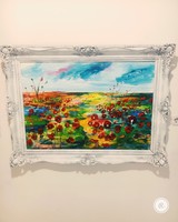 Snape Joseph poppies large landscape in blondel frame in vintage style