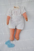 Stuffed textile porcelain doll body without head from the 40s