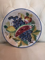 Kézzel festett olasz majolika tál , campaniai kerámia, Capri, Sorrento vidék 32 x 7 cm