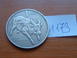 FÜLÖP-SZIGETEK 1 PISO 1990 JOSE RIZAL, Mindorói bivaly Réz-nikkel #1173