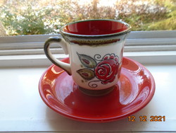 Hand painted majolica coffee set with embossed red rose pattern in Schramberg majolica factory