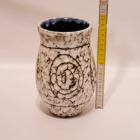 Hodmezővásárhely, dark brown, gray, snail patterned, applied glazed ceramic vase (2033)