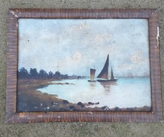 Shaking on the lake. Antique painting.