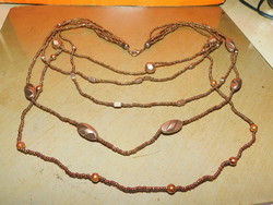 Art deco gold brown metallic shiny glass pearl 5 row vintage necklace