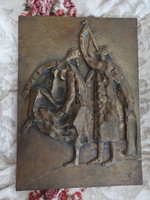 Mulatozók - jelzett bronz falikép - FJ szignó - fali kisplasztika