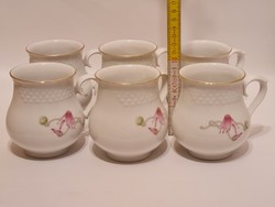 Hollóházi virágmintás pocakos porcelán bögre 6 db (2036)