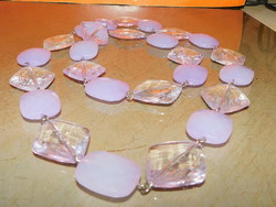 Pink - translucent polished glass pearl necklace 78 cm