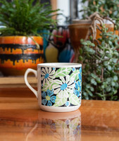 Granite small retro retro porcelain mug - cup with floral stencil - grandmother's mug 5 dl half liter