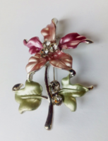 Silver-colored with stones, colorful flower coat brooch 224