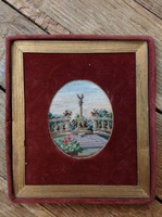 Antique needle tapestry in a velvet frame