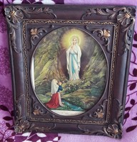 Colorful Lourdes print in antique frame