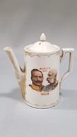 Porcelán világháborús emlék kávé kiöntő Ferenc József és Vilmos császár portréjával